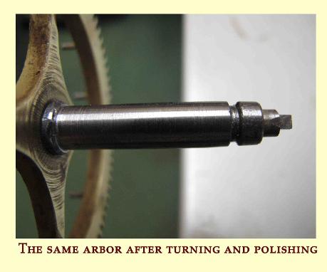 A neatly repaired winding arbor from a  Longcase clock
