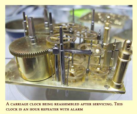 Carriage clock movement, cleaned and serviced, ready to be reassembled