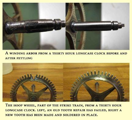 Hagley Clock Clinic, Wheels from a Grandfather clock undergoing repair and restoration